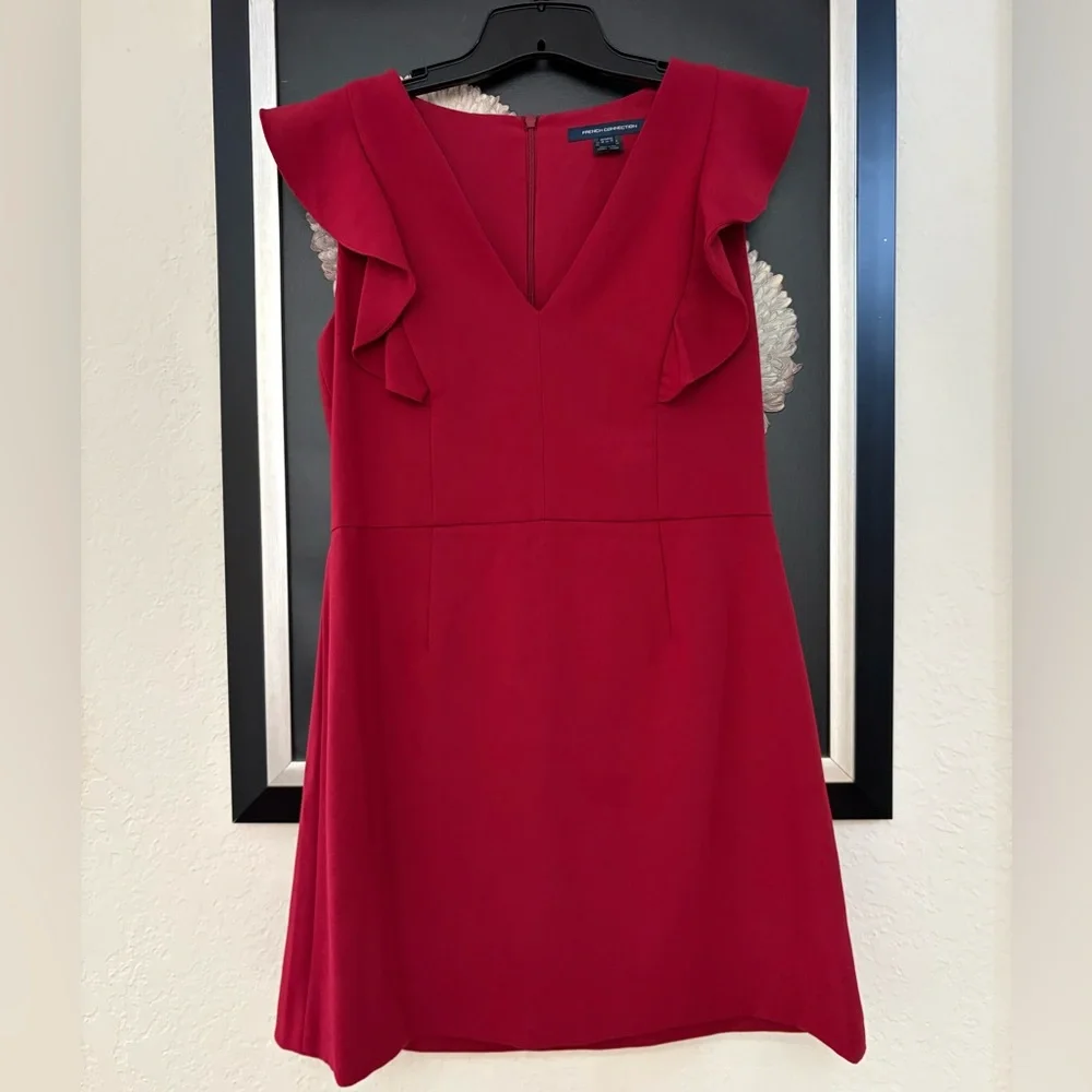 French Connection Vibrant Red Ruffle Mini Dress - Picture 1 of 4